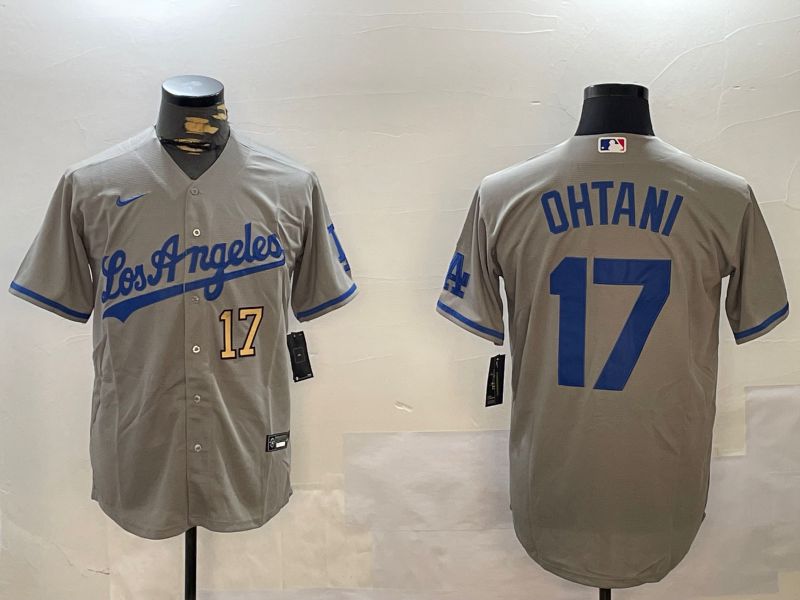 Men Los Angeles Dodgers 17 Ohtani Grey Game 2024 Nike MLB Jersey style 12164